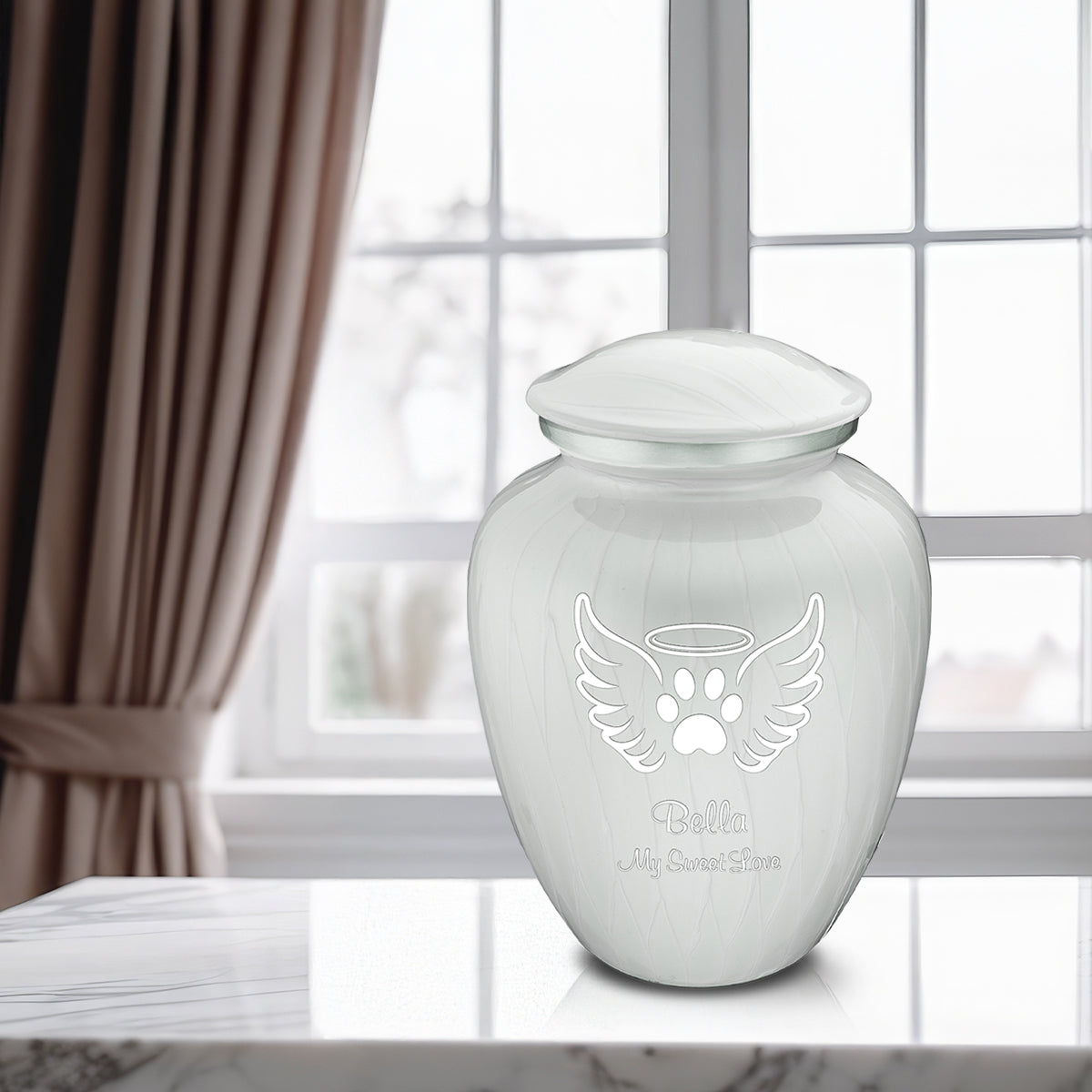 Large Embrace Pearl White Pet Angel Wings Cremation Urn