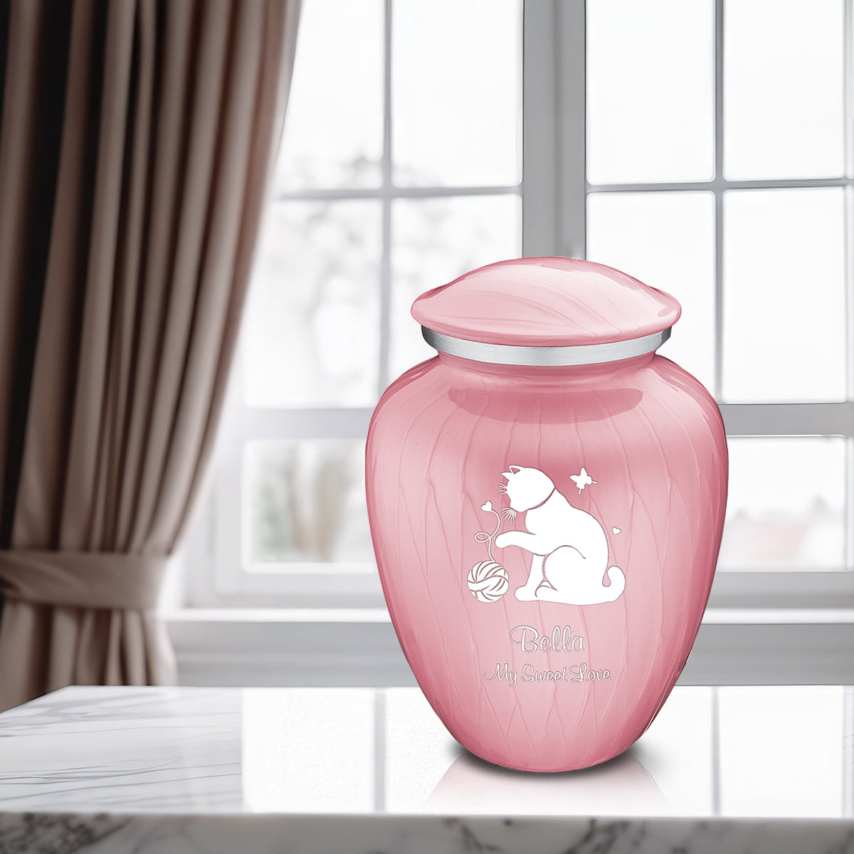Large Embrace Pearl Pink Pet Fun Cat Cremation Urn