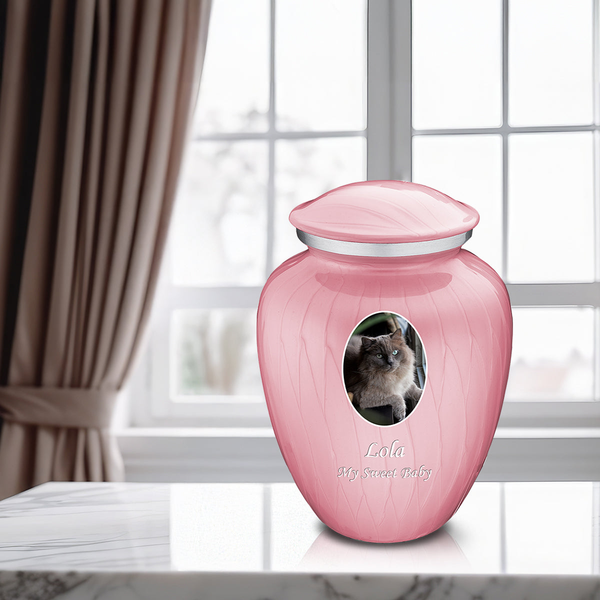 Adult Pet Embrace Pearl Pink Portrait Cremation Urn