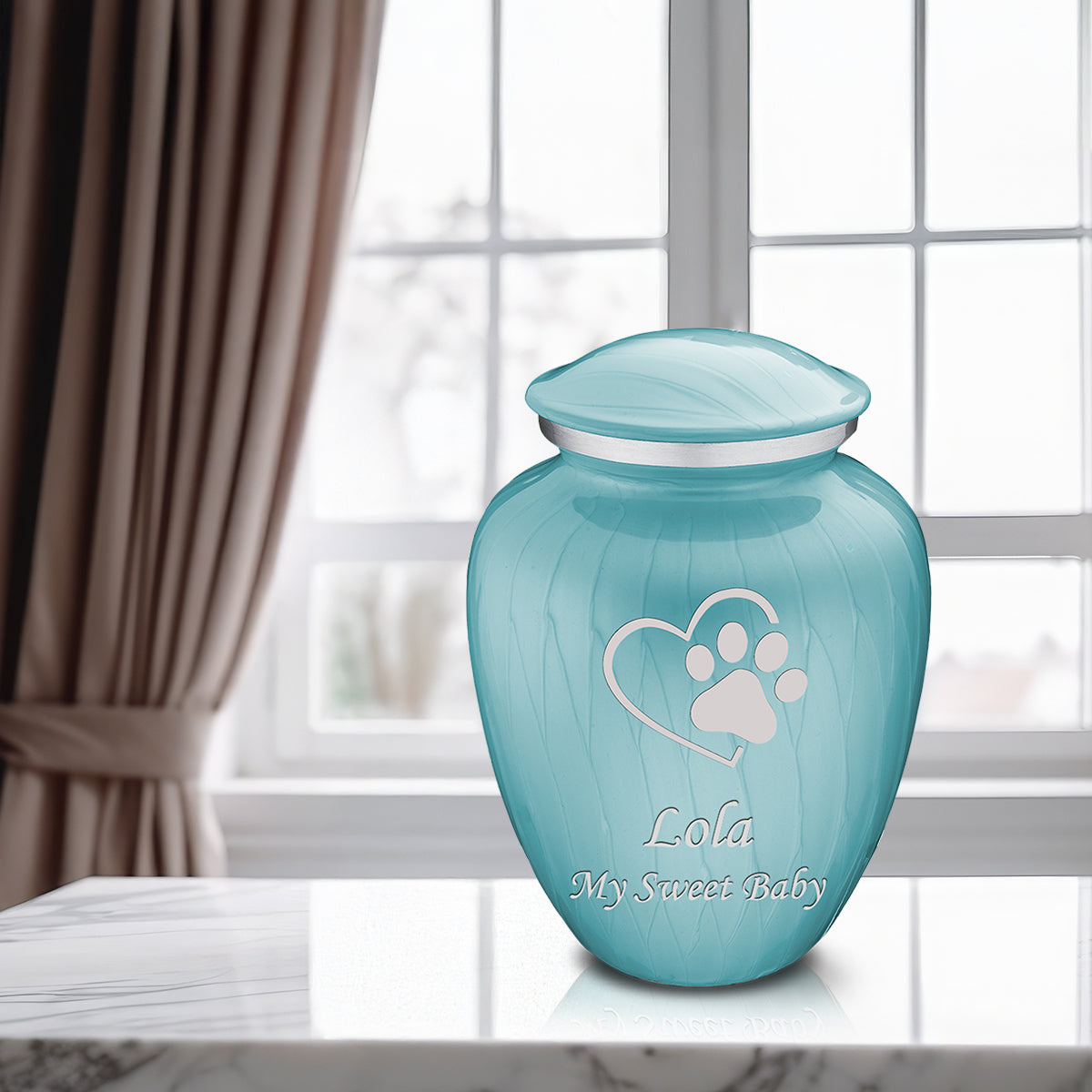 Large Embrace Pearl Light Blue Single Paw Heart Pet Cremation Urn