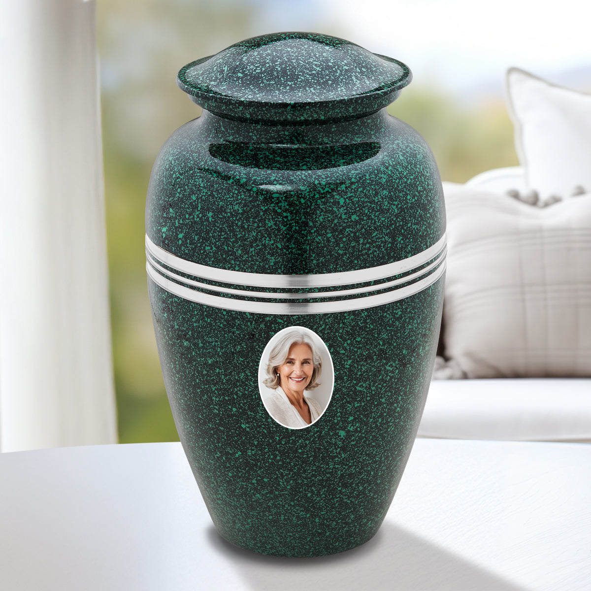 Adult Speckled Emerald Portrait Cremation Urn - COMFORT by LoveUrns