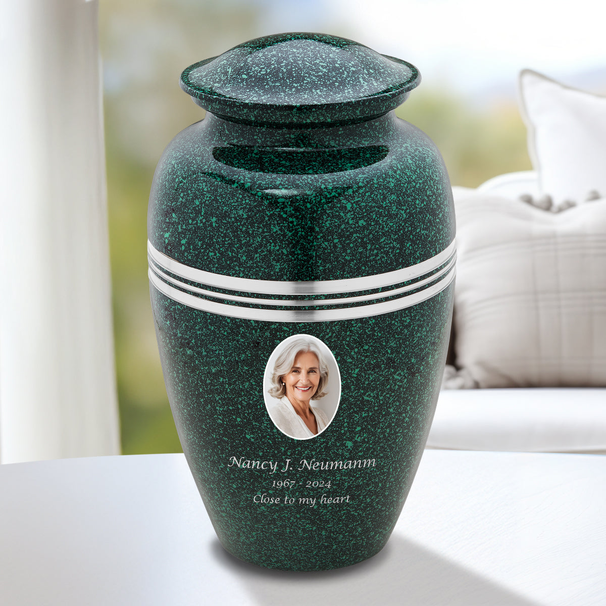 Adult Speckled Emerald Portrait Cremation Urn - COMFORT by LoveUrns