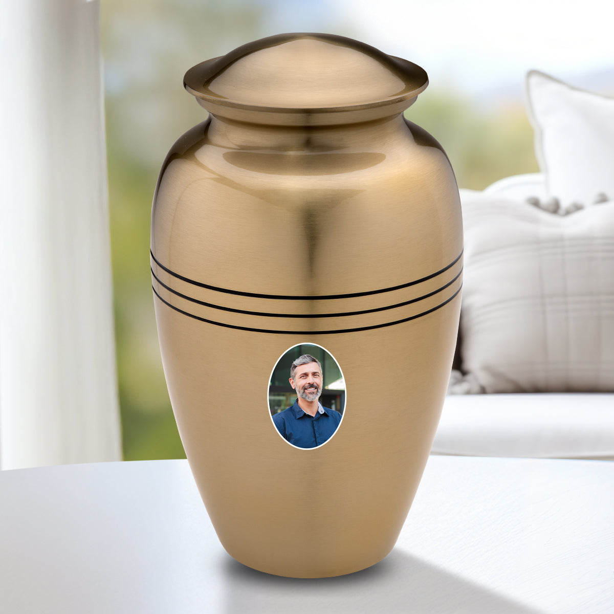 Adult Radiance Gold Portrait Cremation Urn - COMFORT by LoveUrns