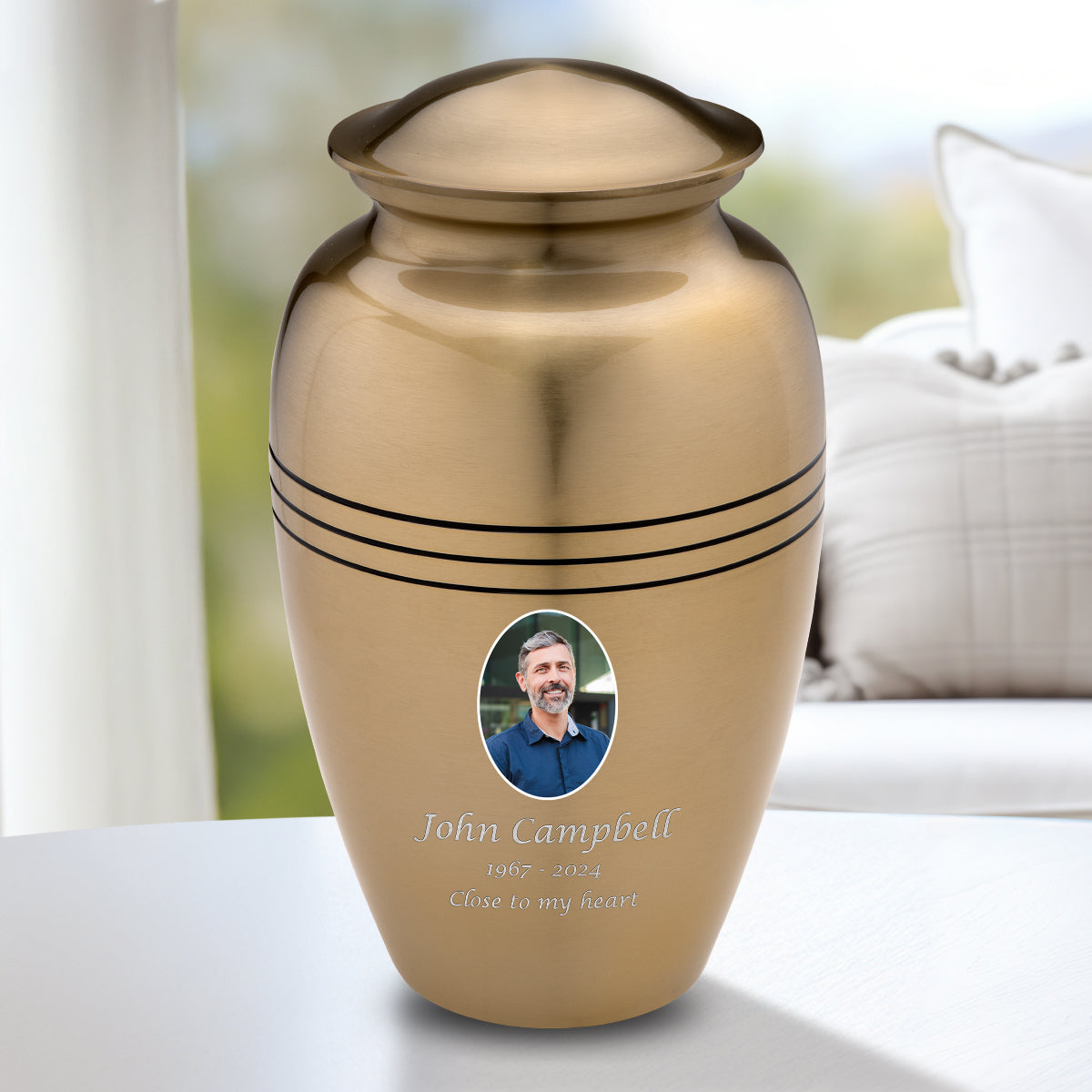 Adult Radiance Gold Portrait Cremation Urn - COMFORT by LoveUrns