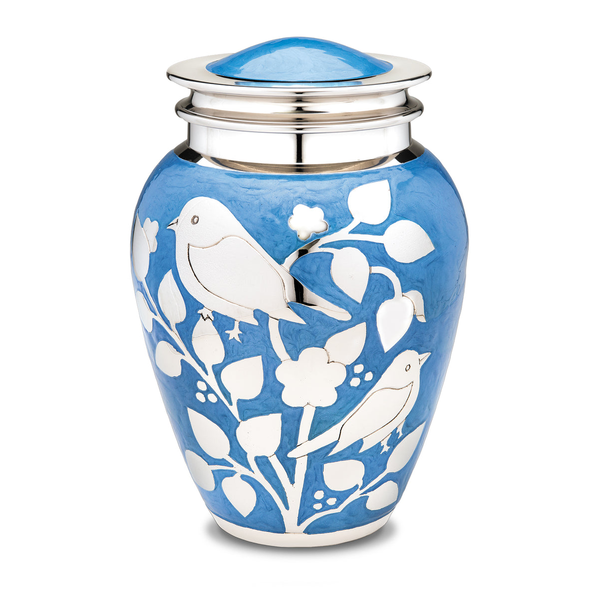 Adult Silver Blessing Birds Cremation Urn