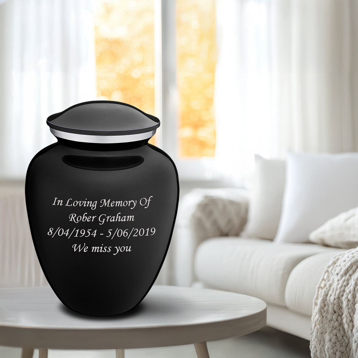 Adult Embrace Charcoal Custom Engraved Cremation Urn
