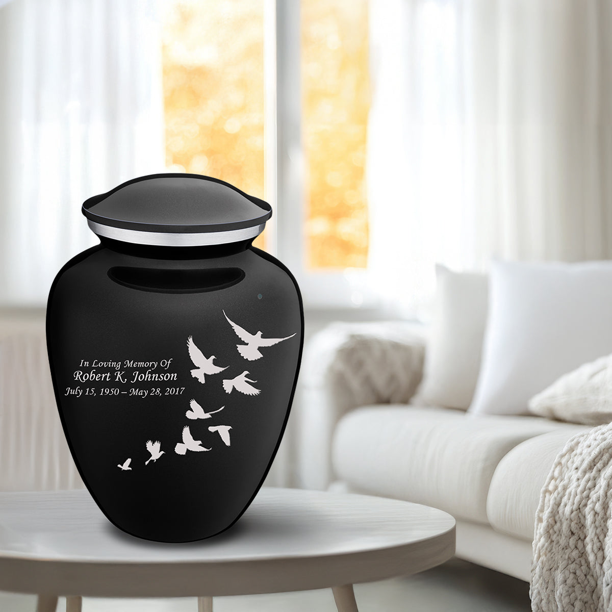 Adult Embrace Black Doves Cremation Urn