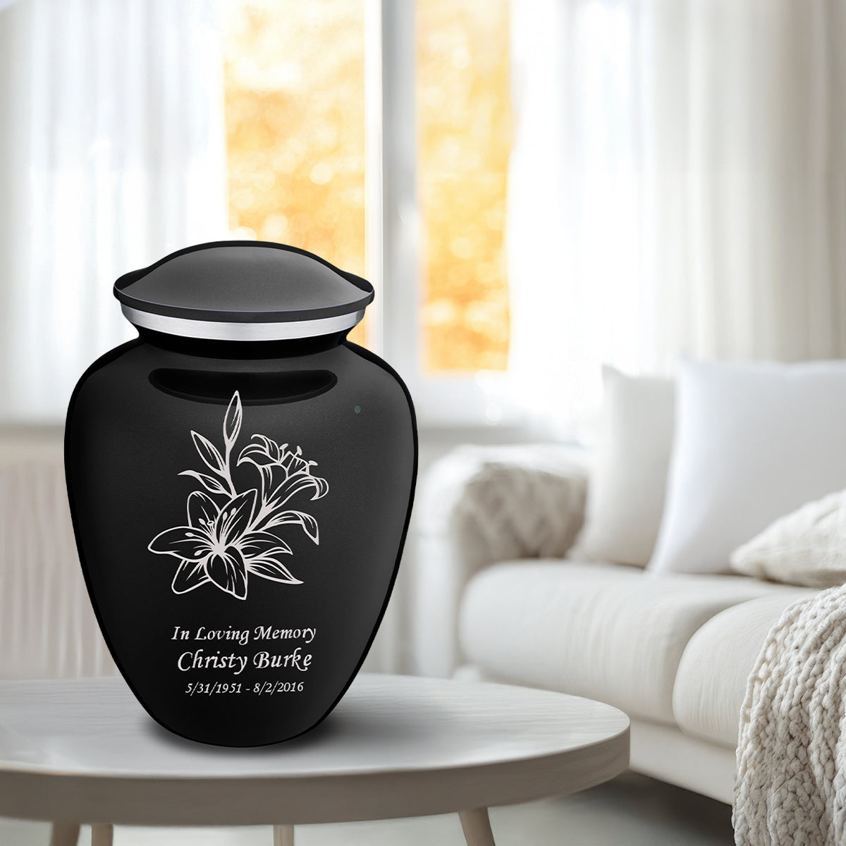 Adult Embrace Black Lily Cremation Urn