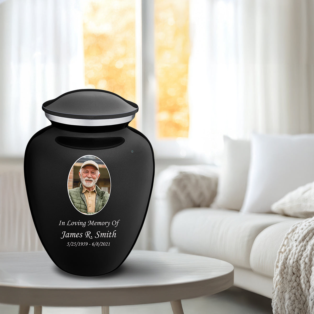 Adult Embrace Black Portrait Cremation Urn