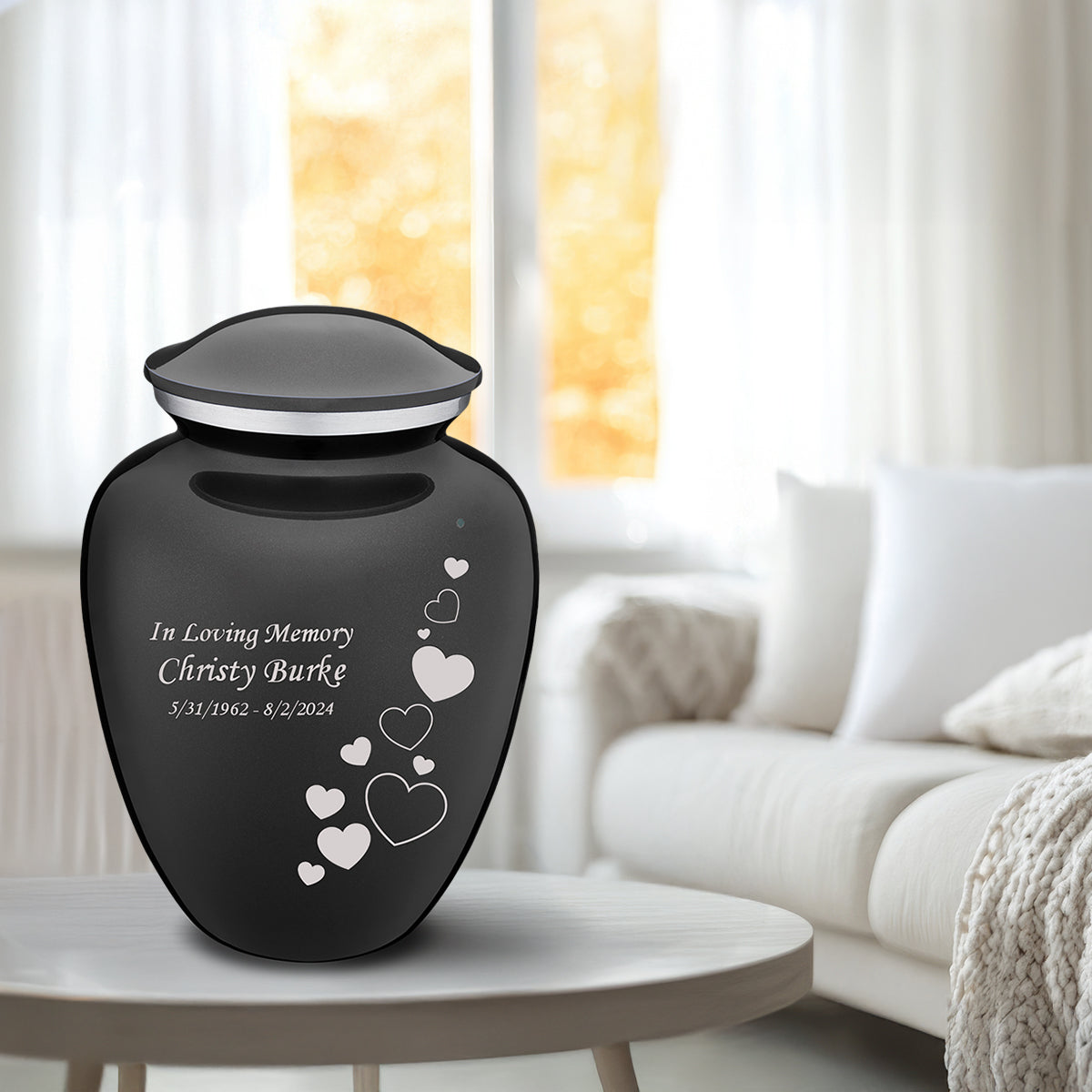 Adult Embrace Black Floating Heart Cremation Urn