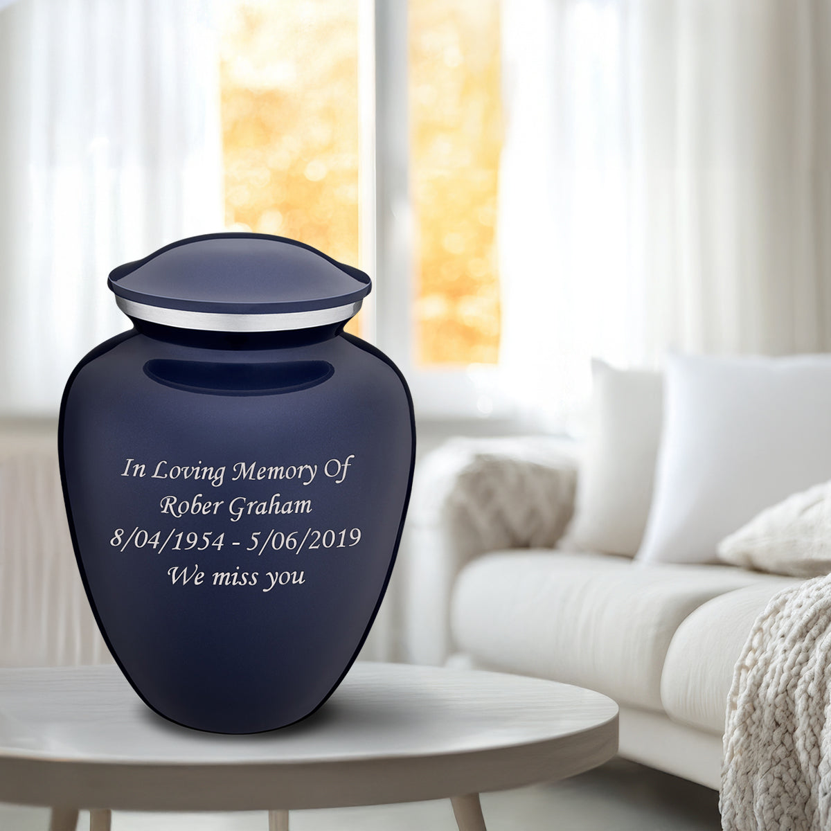 Adult Embrace Cobalt Blue Custom Engraved Cremation Urn