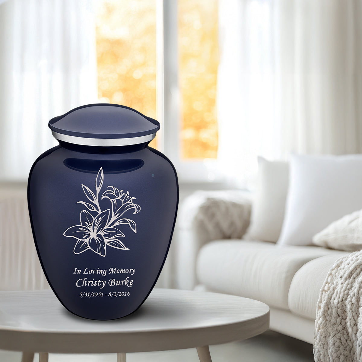 Adult Embrace Cobalt Blue Lily Cremation Urn