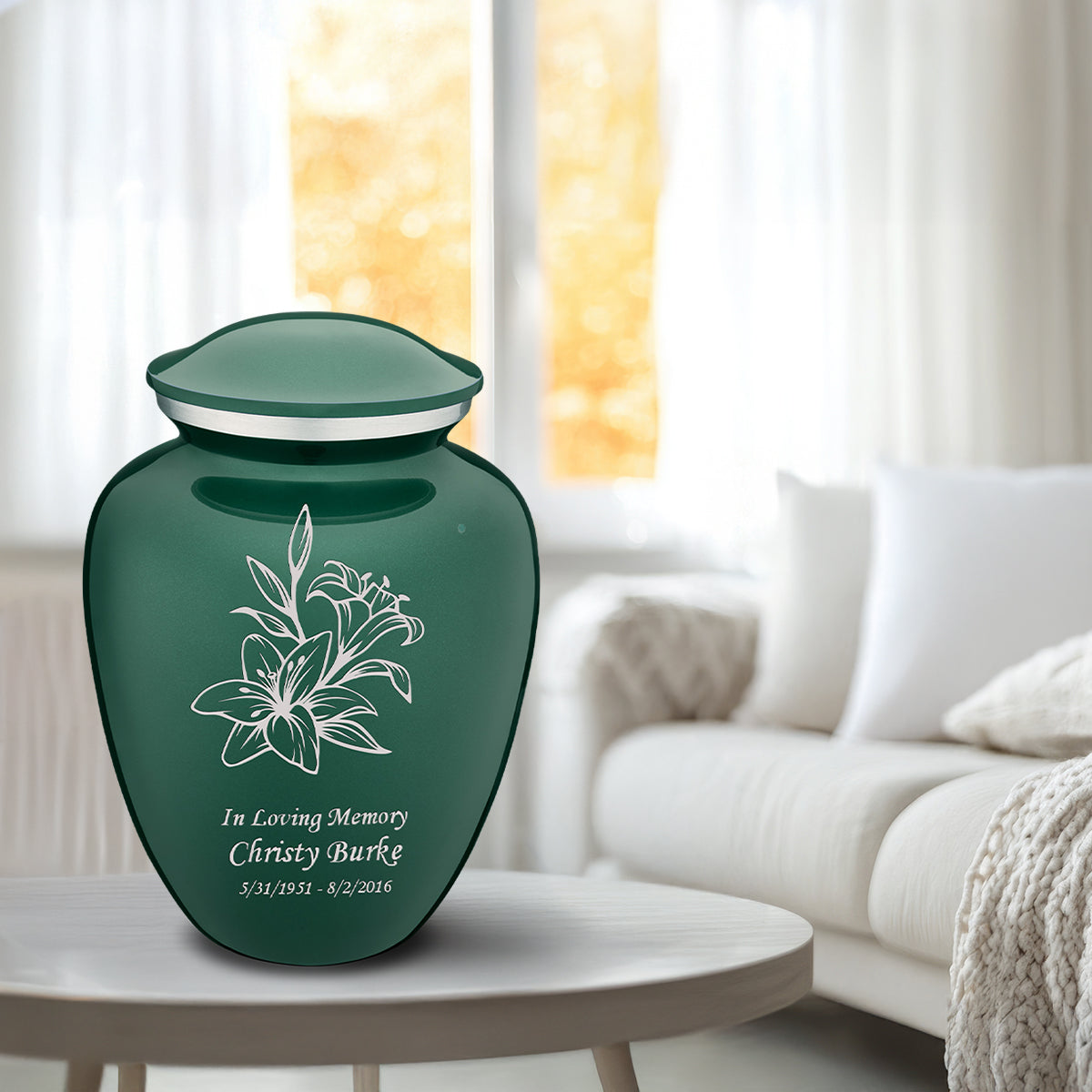 Adult Embrace Green Lily Cremation Urn