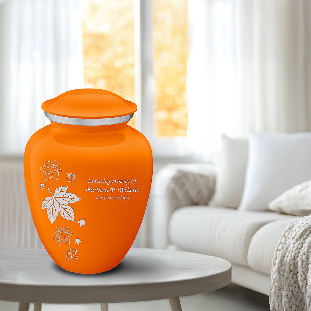 Adult Embrace Burnt Orange Falling leaves Cremation Urn