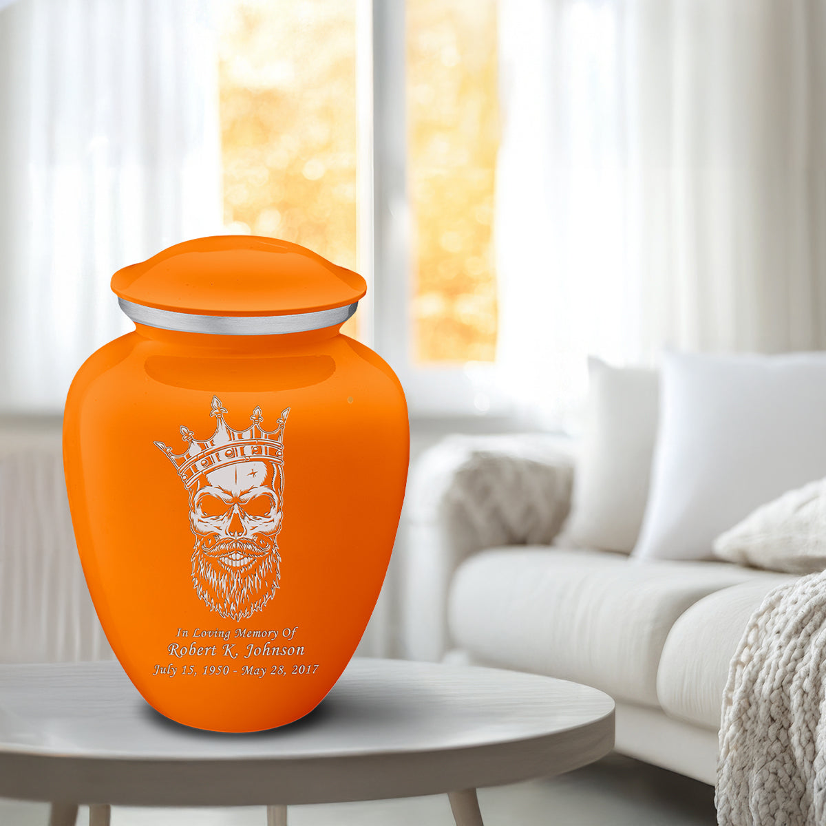 Adult Embrace Burnt Orange Skull Cremation Urn