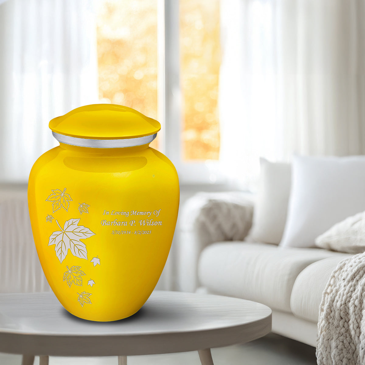 Adult Embrace Yellow Falling leaves Cremation Urn