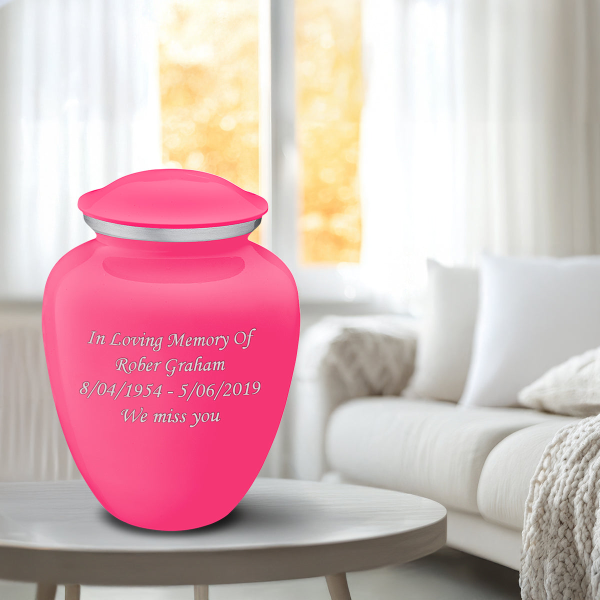 Adult Embrace Bright Pink Custom Engraved Cremation Urn