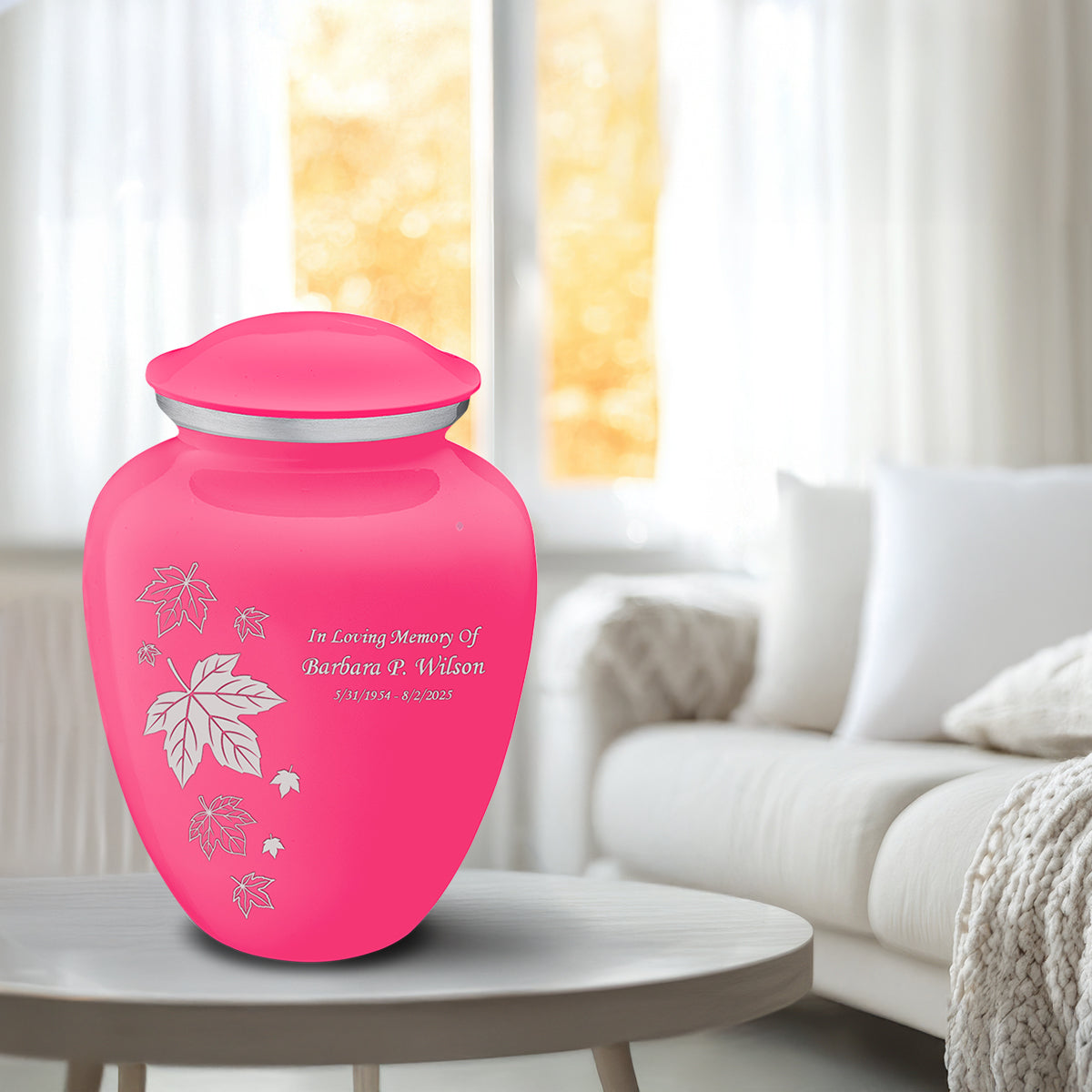 Adult Embrace Bright Pink Falling leaves Cremation Urn