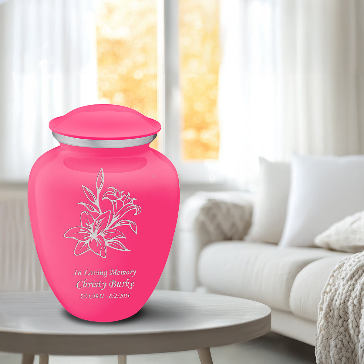 Adult Embrace Bright Pink Lily Cremation Urn