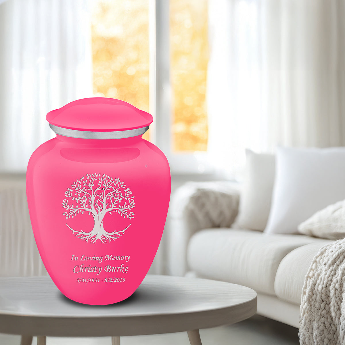 Adult Embrace Bright Pink Tree of Life Cremation Urn