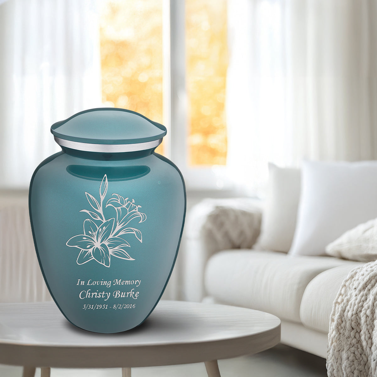 Adult Embrace Teal Lily Cremation Urn