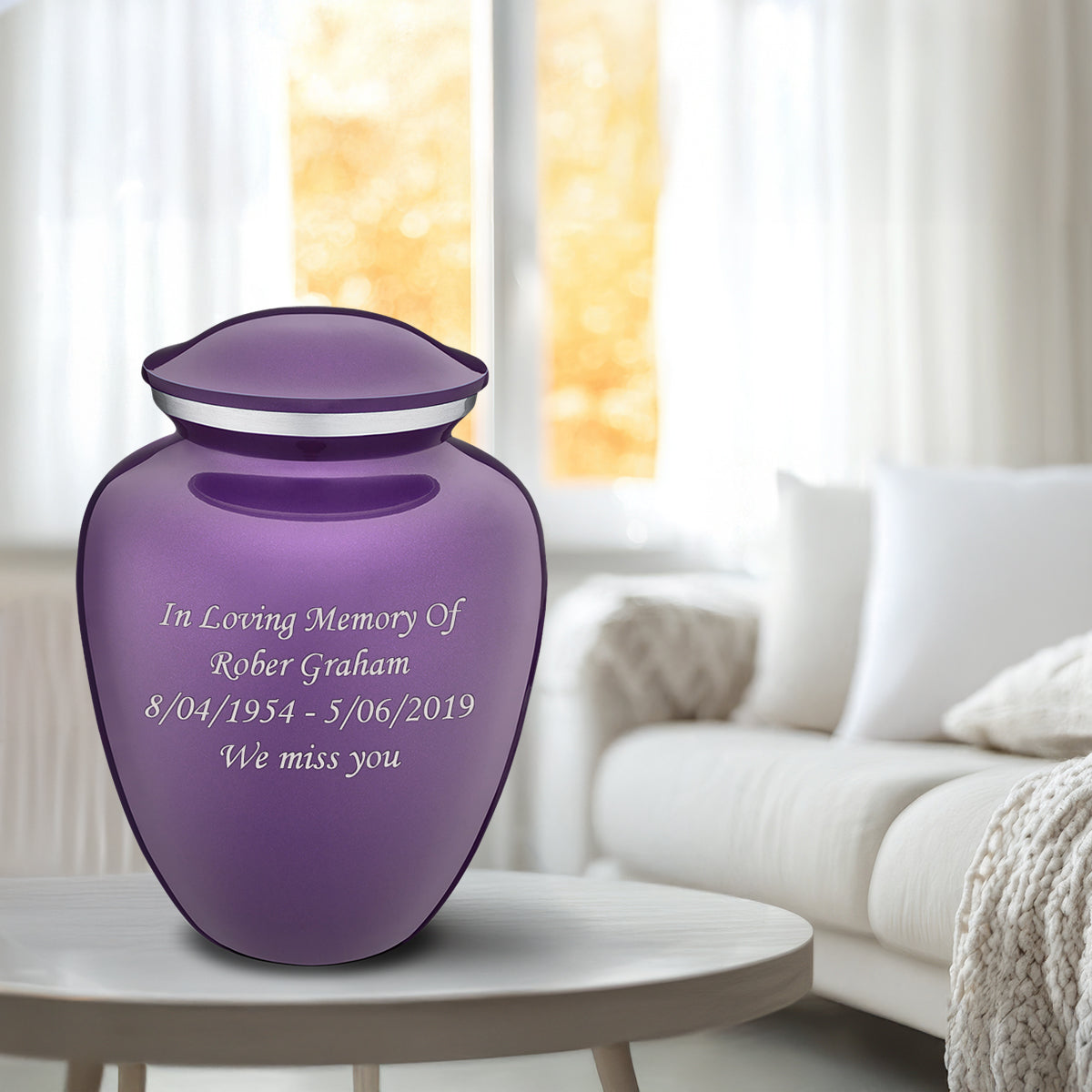Adult Embrace Purple Custom Engraved Cremation Urn