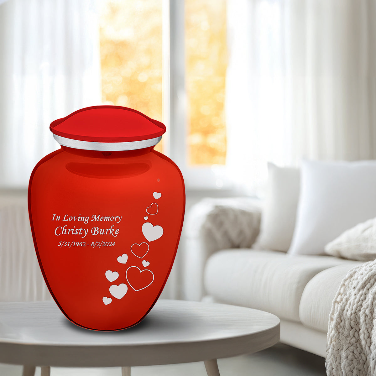 Adult Embrace Bright Red Floating Heart Cremation Urn