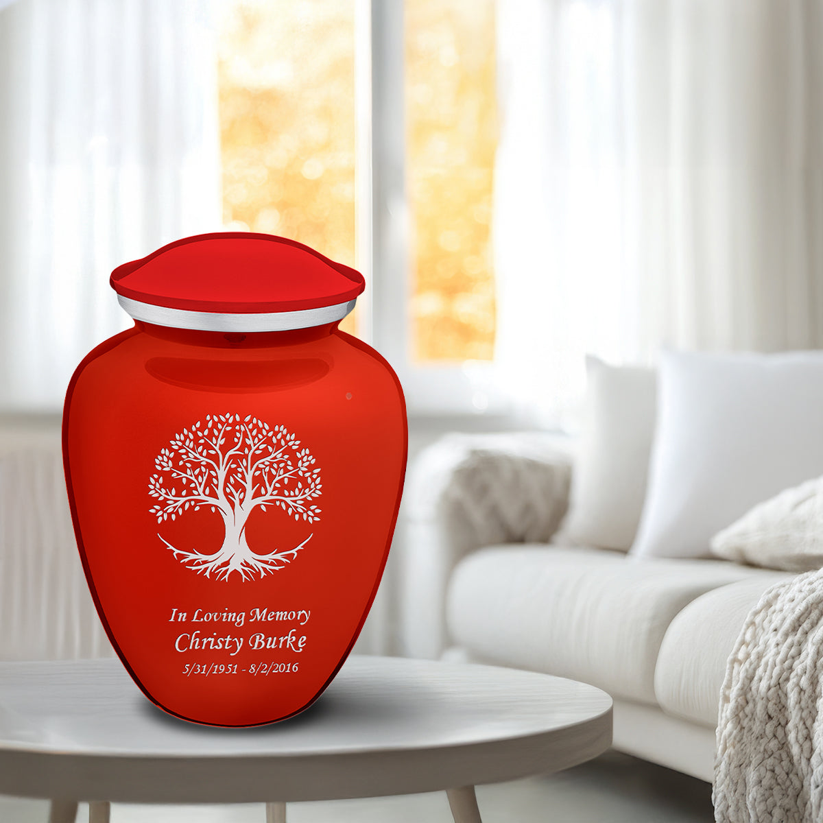 Adult Embrace Bright Red Tree of Life Cremation Urn