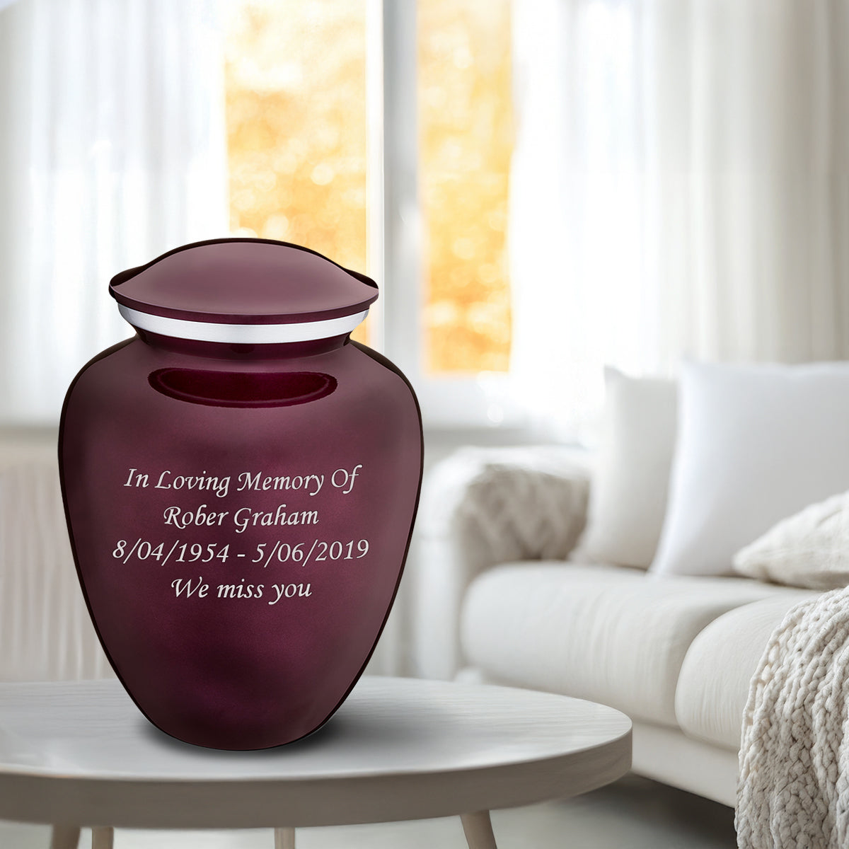 Adult Embrace Cherry Purple Custom Engraved Cremation Urn