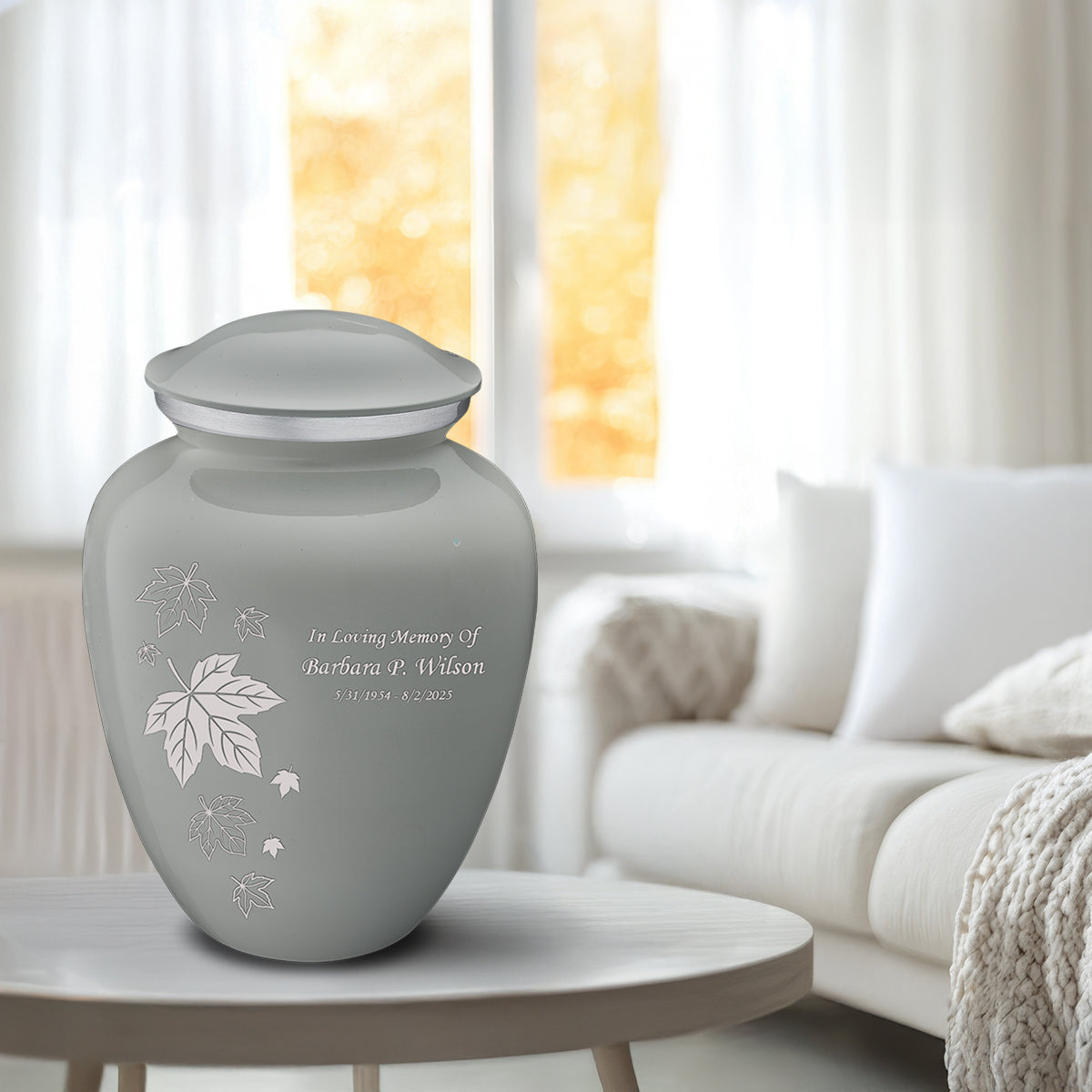 Adult Embrace Slate Grey Falling Leaves Cremation Urn