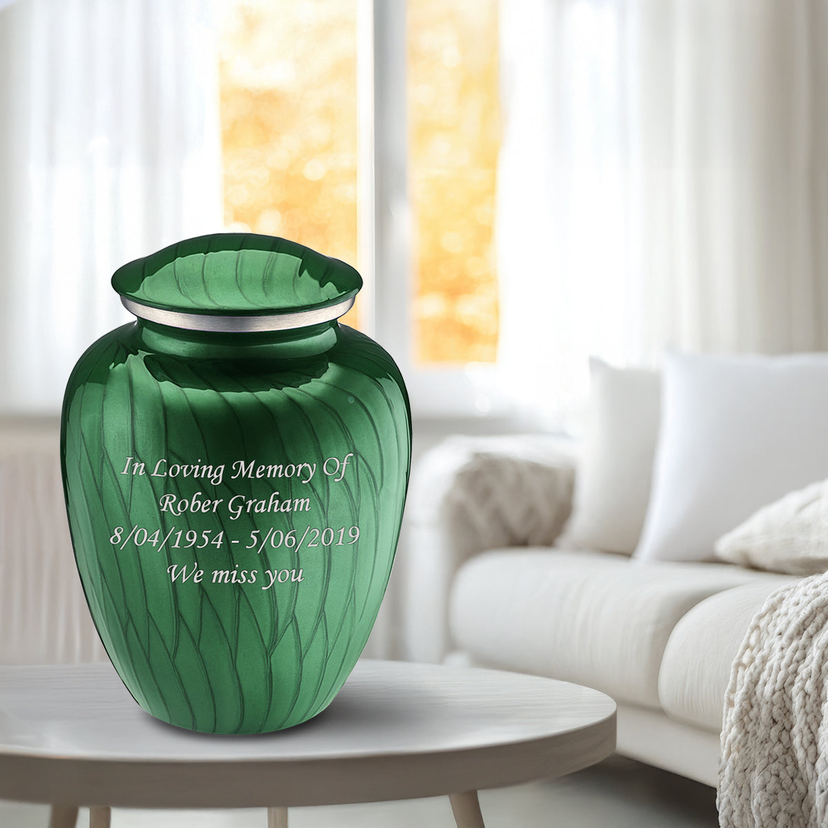 Adult Embrace Pearl Green Custom Engraved Cremation Urn