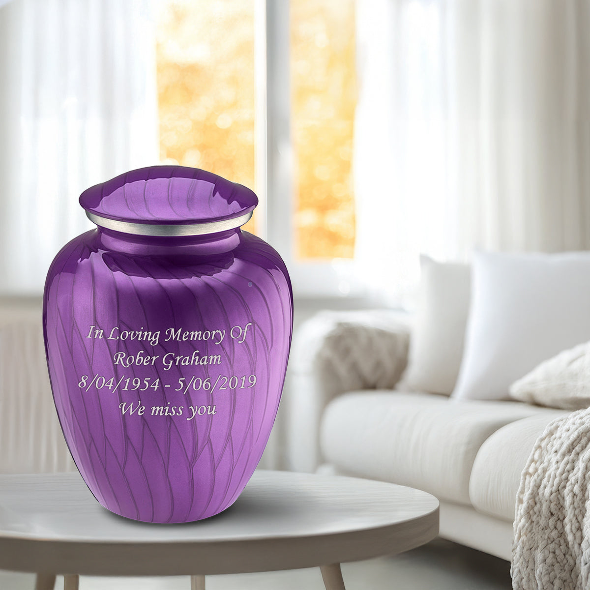 Adult Embrace Pearl Purple Custom Engraved Cremation Urn