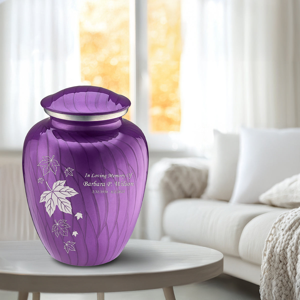 Adult Embrace Pearl Purple Falling Leaves Cremation Urn