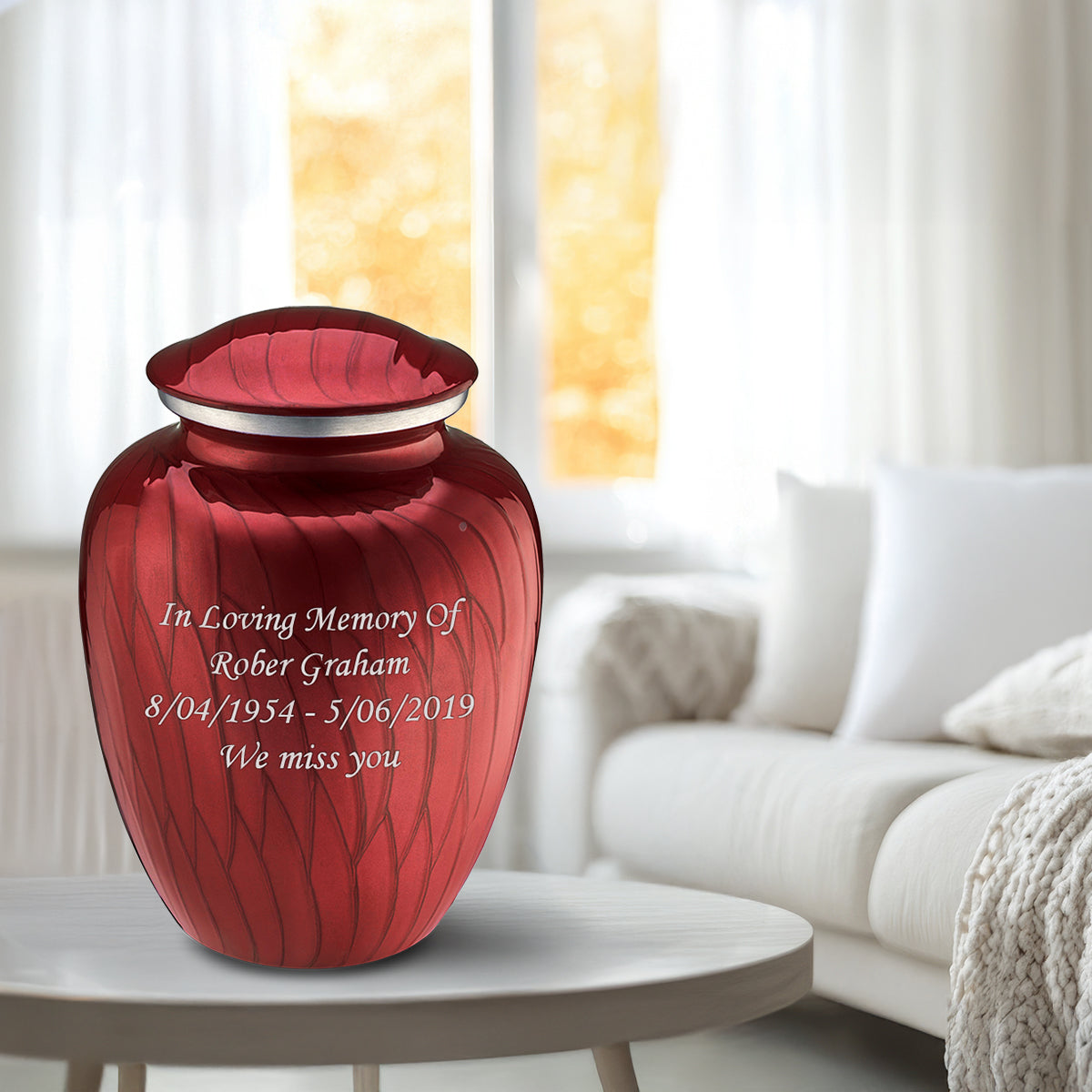 Adult Embrace Pearl Candy Red Custom Engraved Cremation Urn