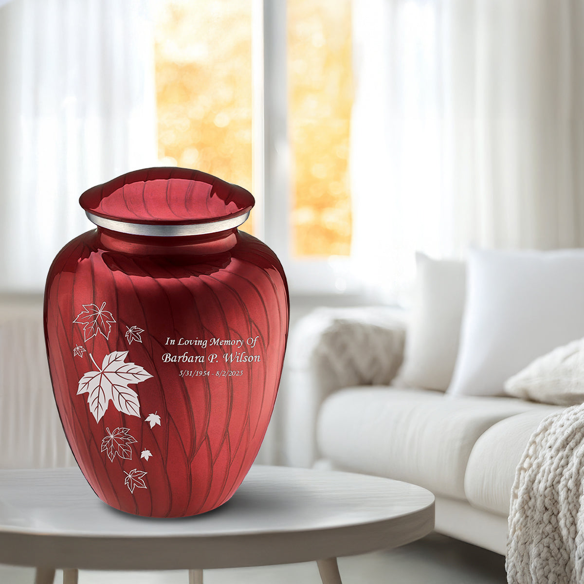 Adult Embrace Pearl Candy Red Falling Leaves Cremation Urn