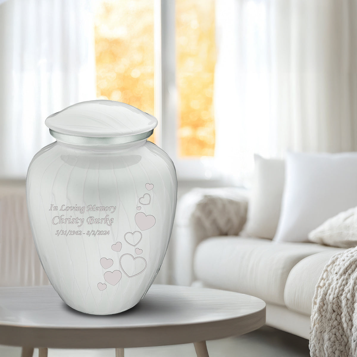 Adult Embrace Pearl White Floating Heart Cremation Urn