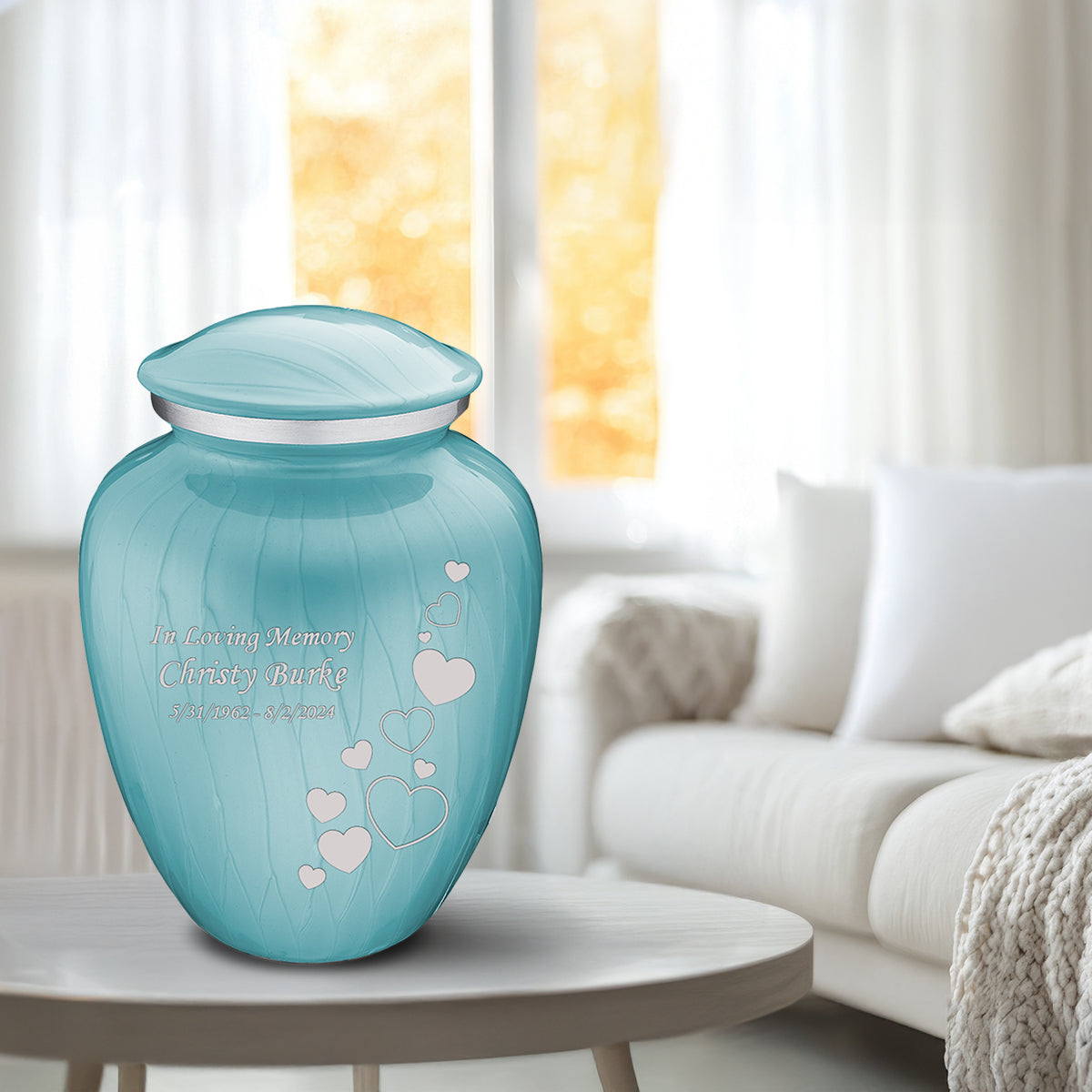 Adult Embrace Pearl Light Blue Floating Heart Cremation Urn