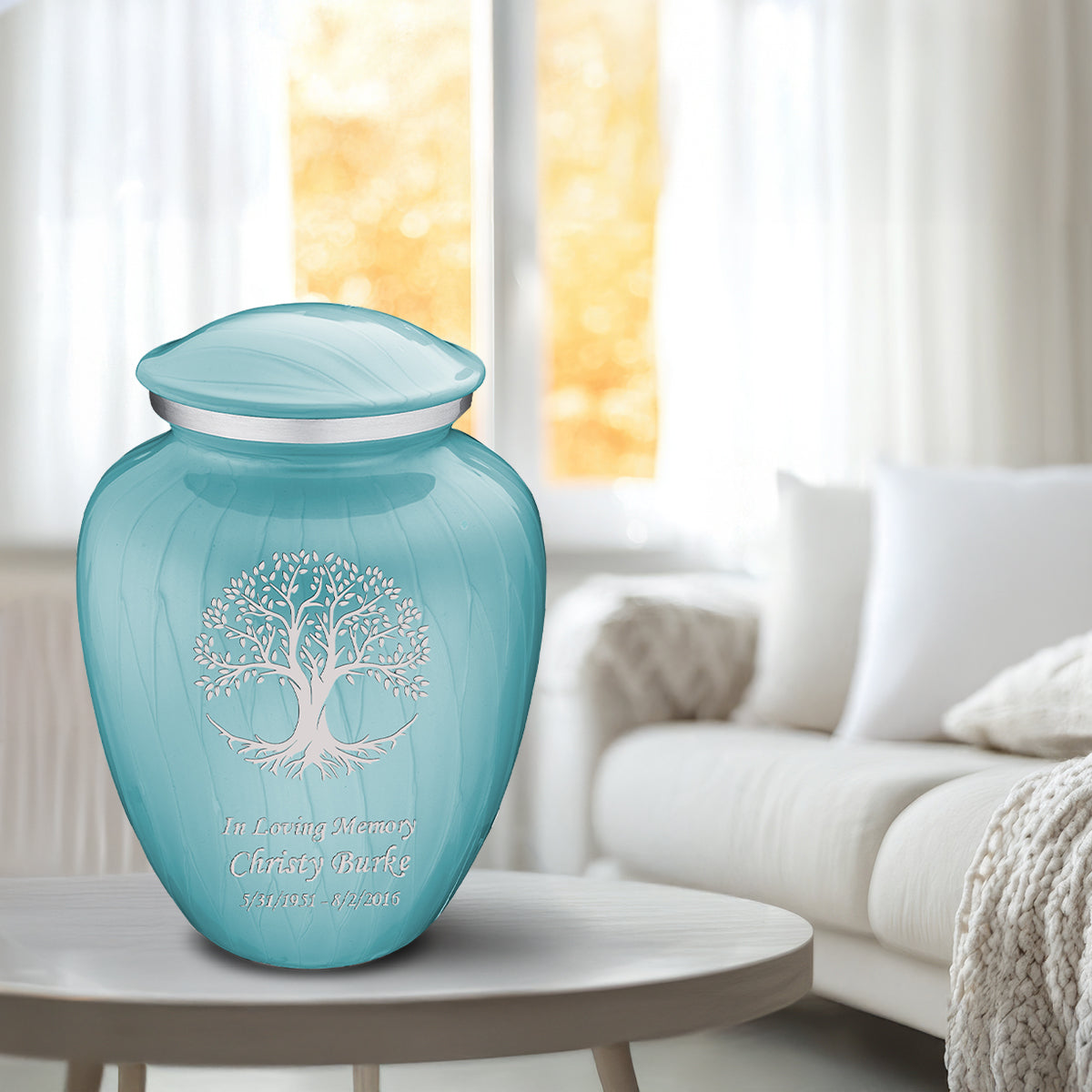 Adult Embrace Pearl Light Blue Tree of Life Cremation Urn
