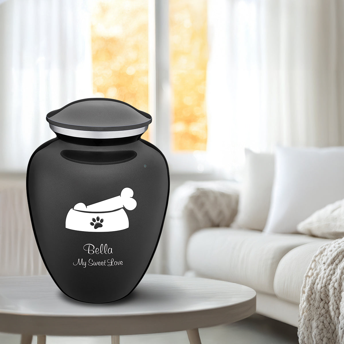 Large Embrace Charcoal Black Pet Dog Bone Cremation Urn