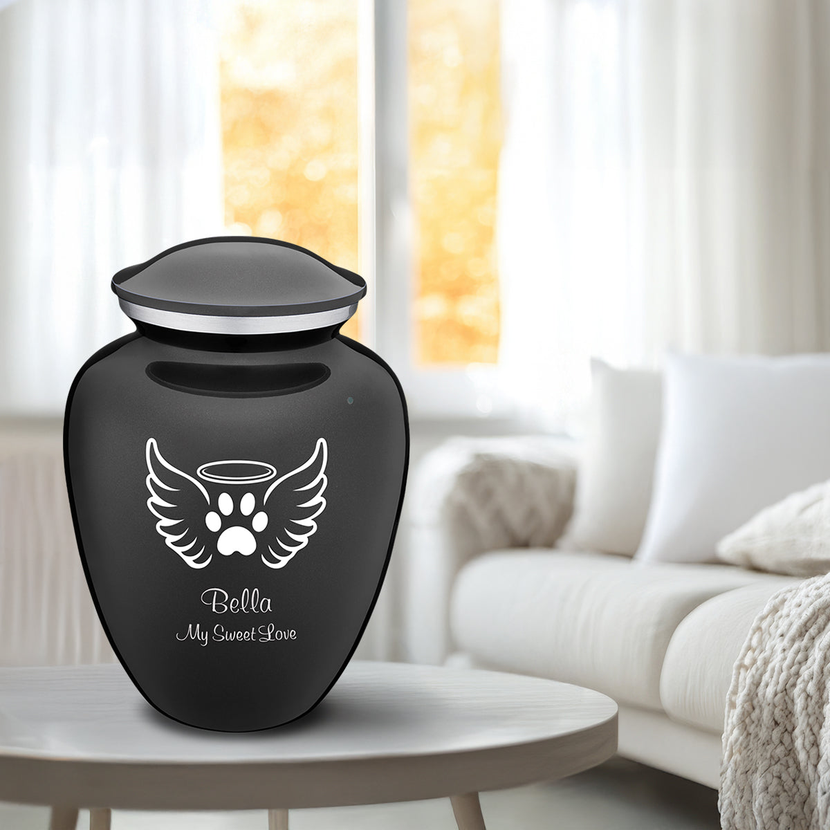 Large Embrace Charcoal Black Pet Angel Wings Cremation Urn