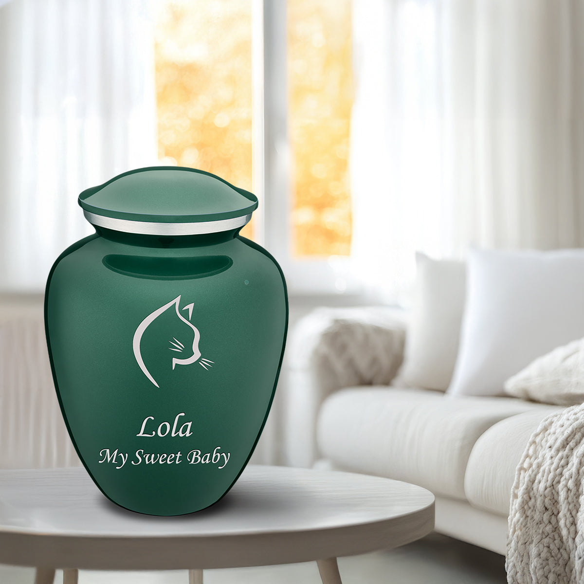 Large Embrace Green Cat Pet Cremation Urn