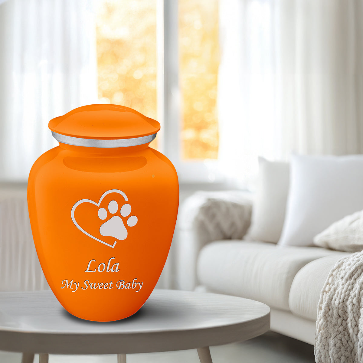 Large Embrace Burnt Orange Single Paw Heart Pet Cremation Urn
