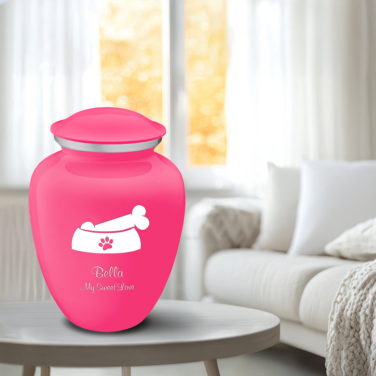Large Embrace Bright Pink Pet Dog Bone Cremation Urn