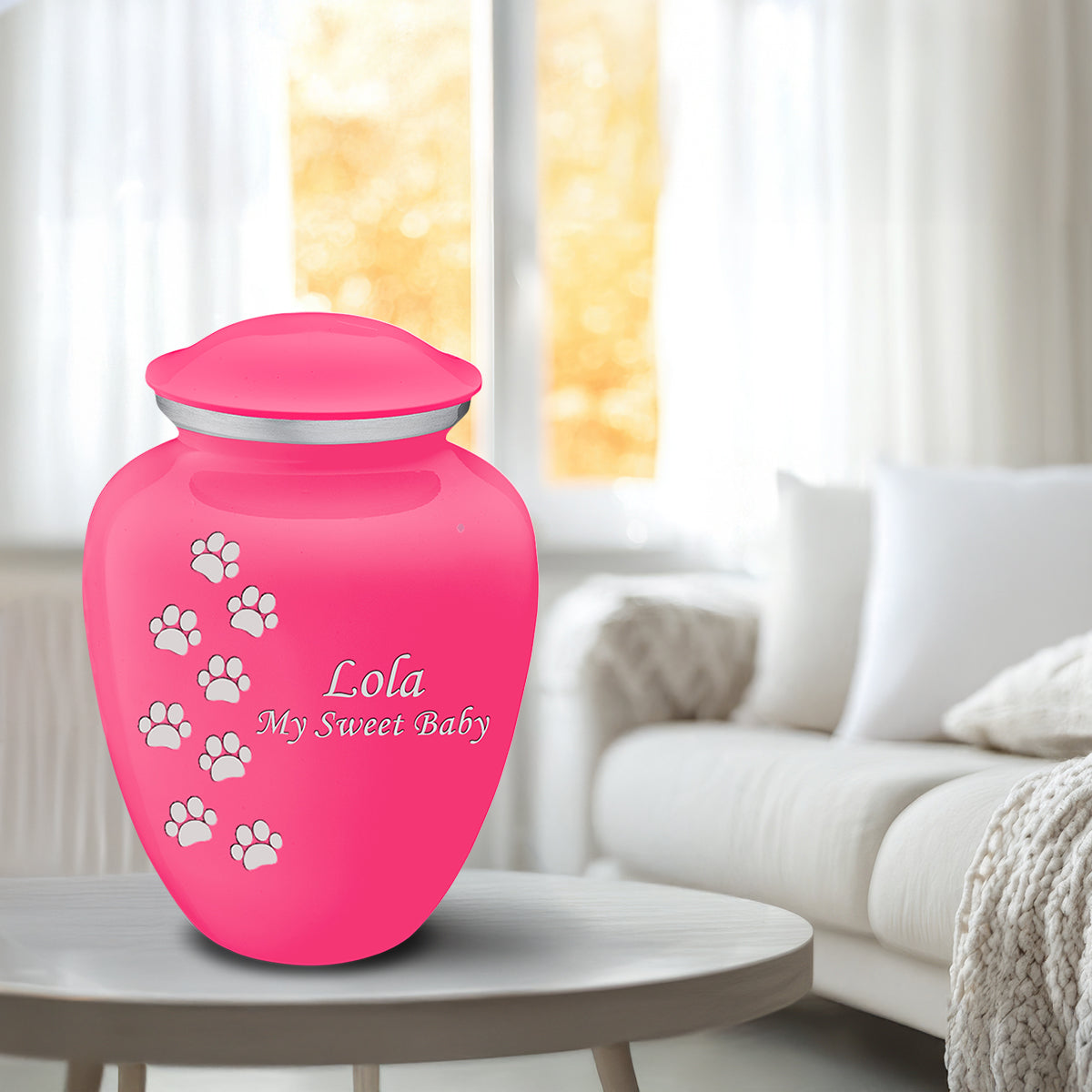 Large Embrace Bright Pink Walking Paws Pet Cremation Urn