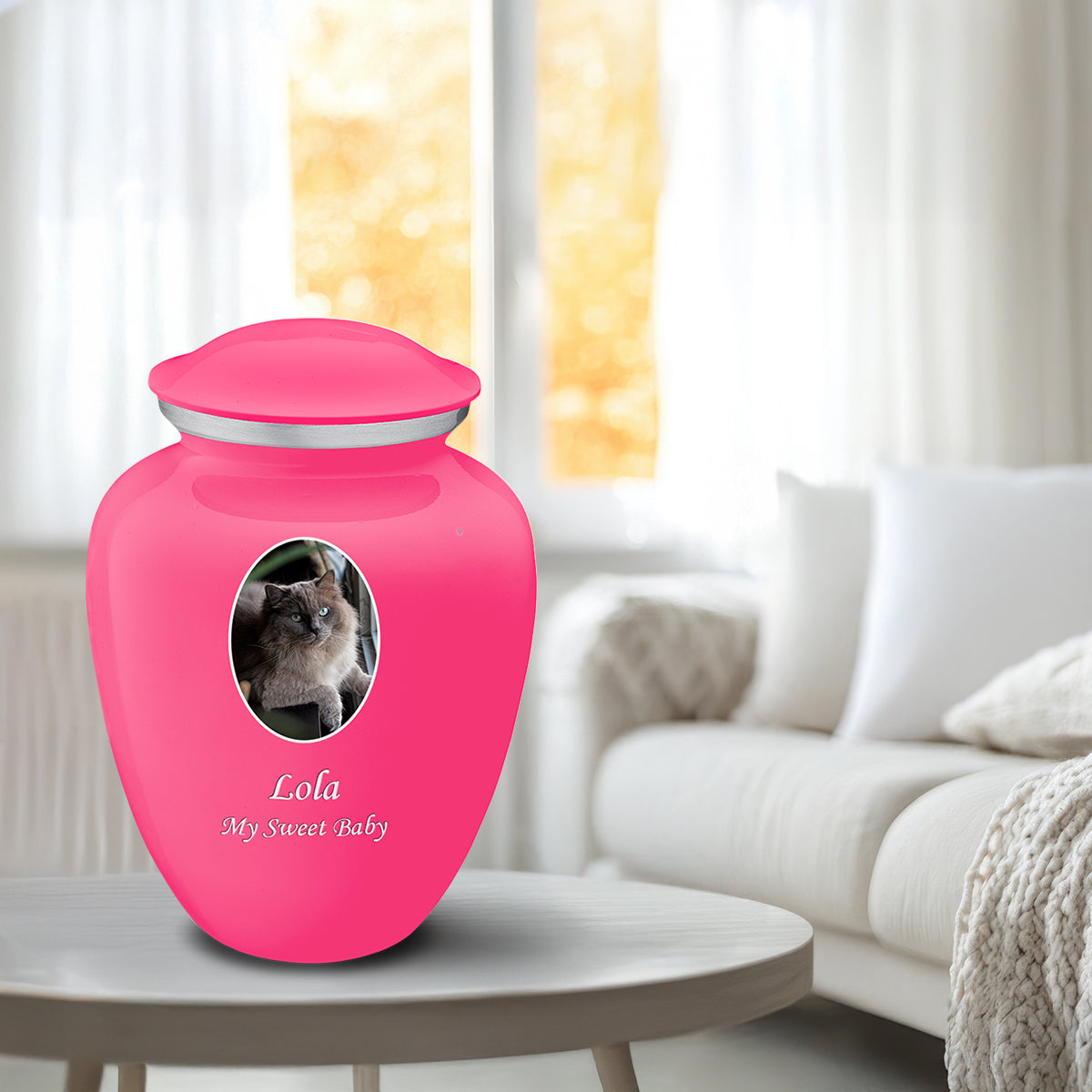 Adult Pet Embrace Bright Pink Portrait Cremation Urn