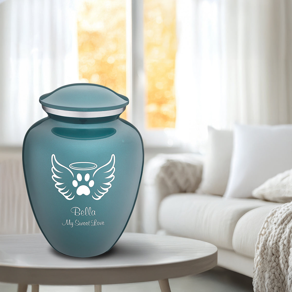 Large Embrace Teal Pet Angel Wings Cremation Urn