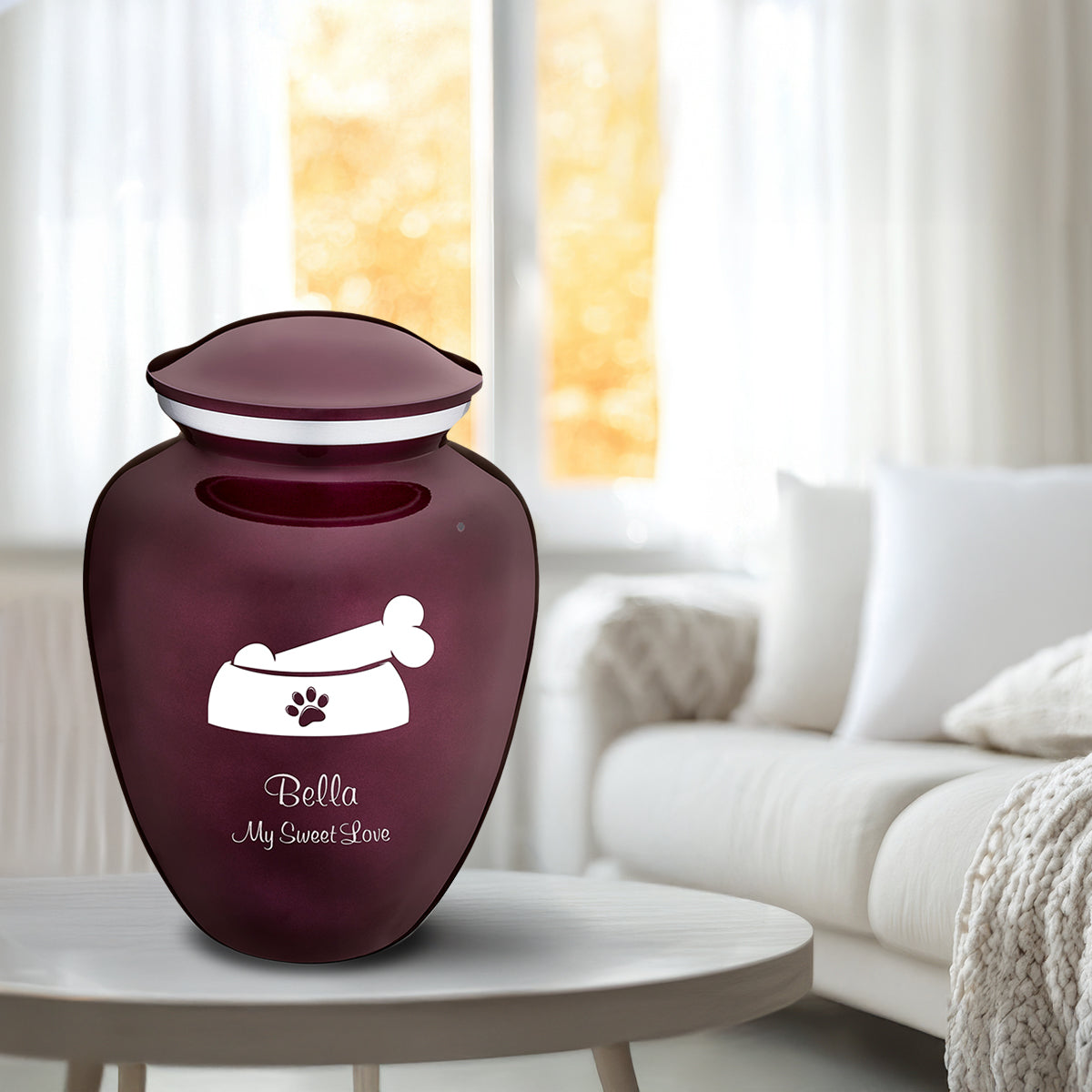 Large Embrace Cherry Purple Pet Dog Bone Cremation Urn