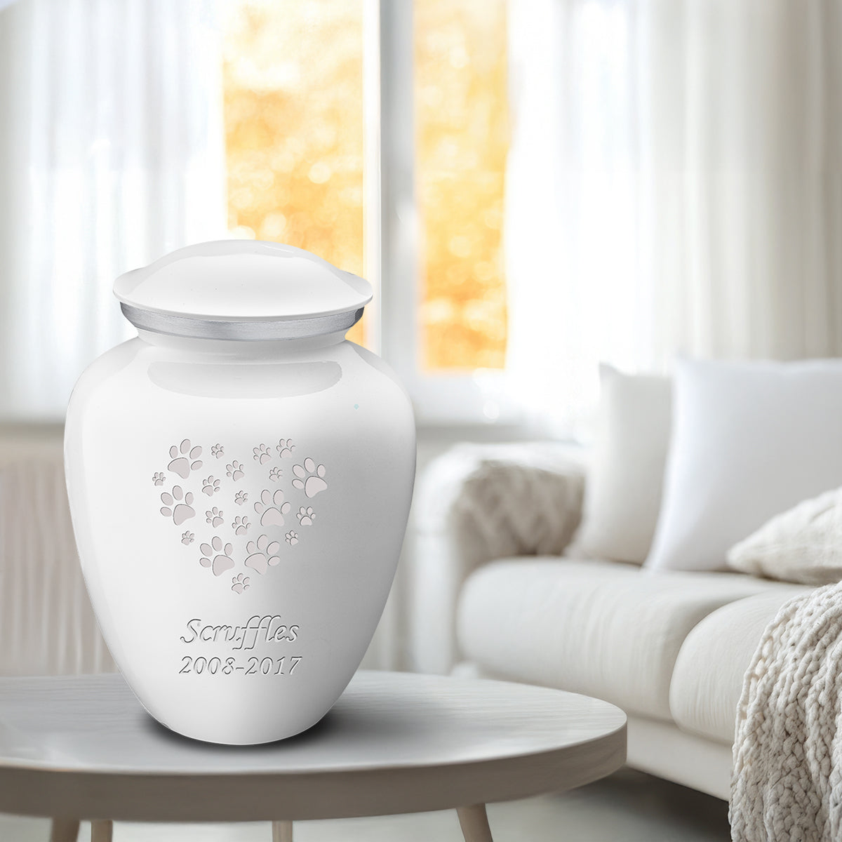 Large Embrace White Heart Paws Pet Cremation Urn