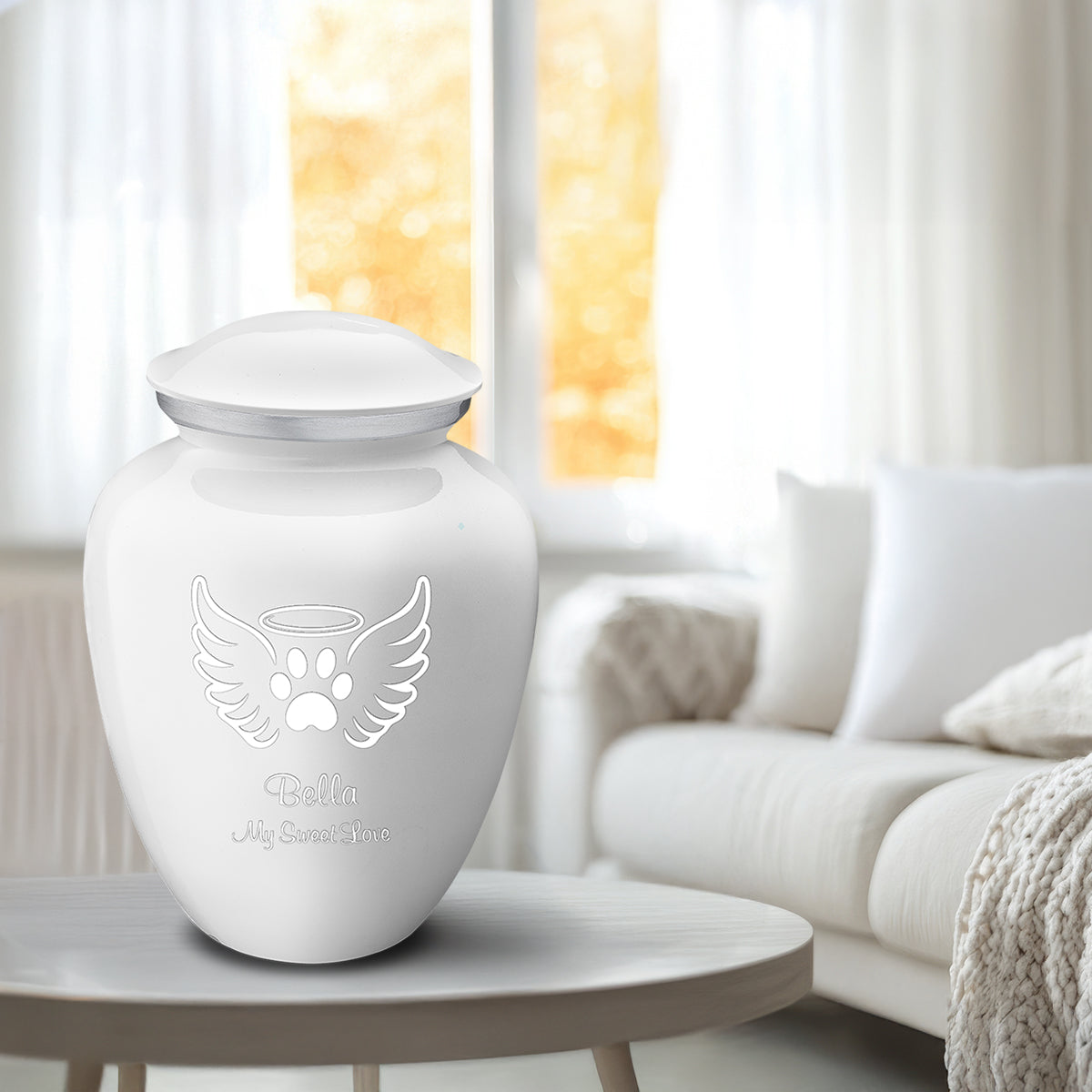 Large Embrace White Pet Angel Wings Cremation Urn