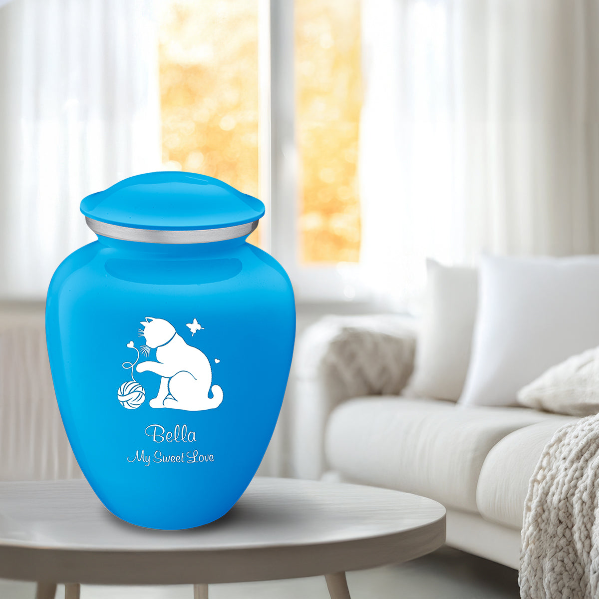Large Embrace Racing Blue Pet Fun Cat Cremation Urn